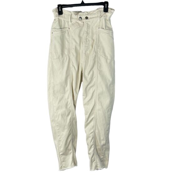 Zara Denim SZ 4 Baggy Paper Bag Jeans High-Rise Zip-Fly Frayed Hems Pocket Cream - Picture 1 of 9